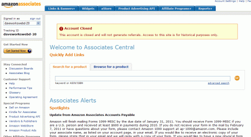 Amazon Cancellation California Affiliates Account Screen Shot image
